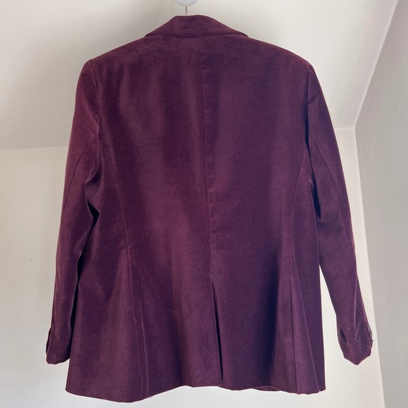 New York & Company Velvet Blazer 16 Burgundy Red Wine Button Front Cotton Jacket - Picture 8 of 8